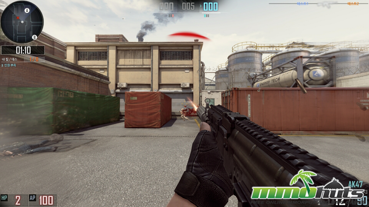 Game playing screen shot of FPS game “Sudden Attack.”