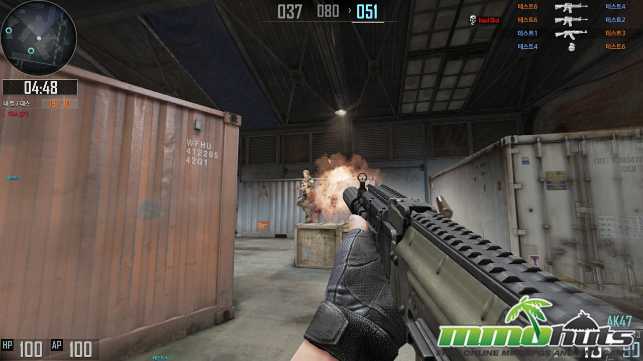 Game playing screen shot of FPS game “Sudden Attack.”