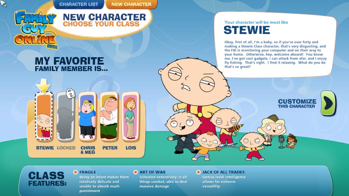 Character Classes, Family Guy Online Wiki