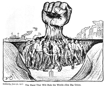 The Hand That Will Rule The World: One Big Union Political Cartoon